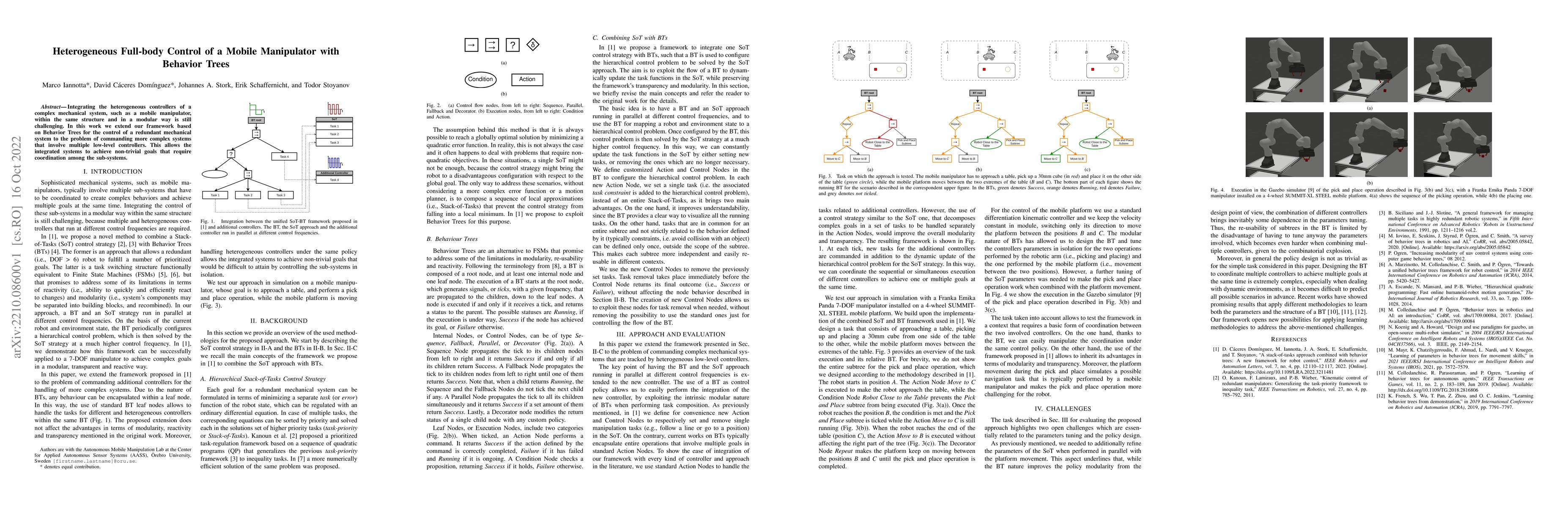 Thumbnail for Heterogeneous Full-body Control of a Mobile Manipulator with Behavior
  Trees