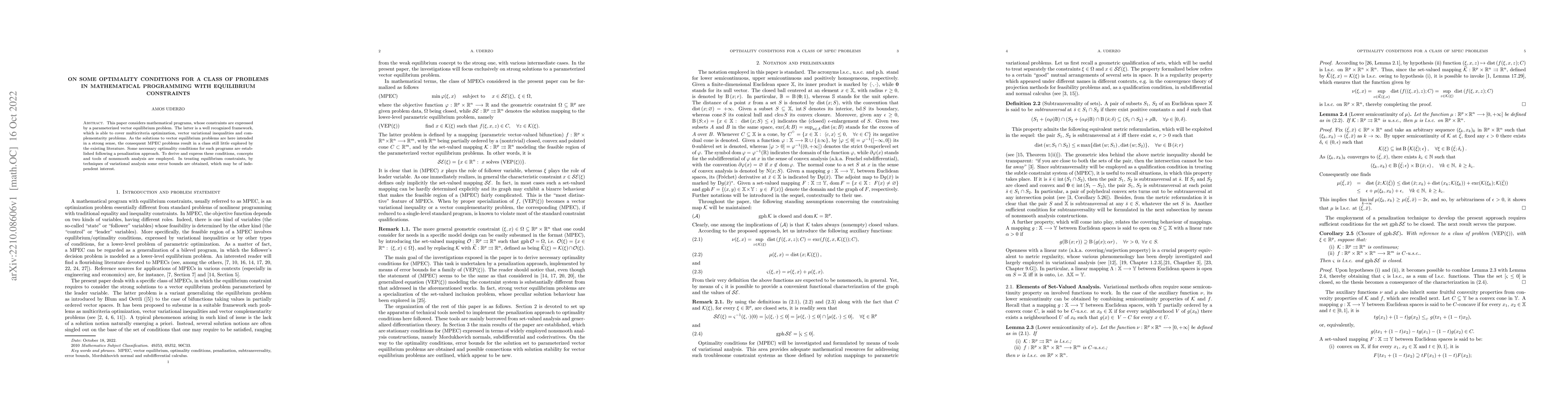 Thumbnail for On some optimality conditions for a class of problems in mathematical
  programming with equilibrium constraints