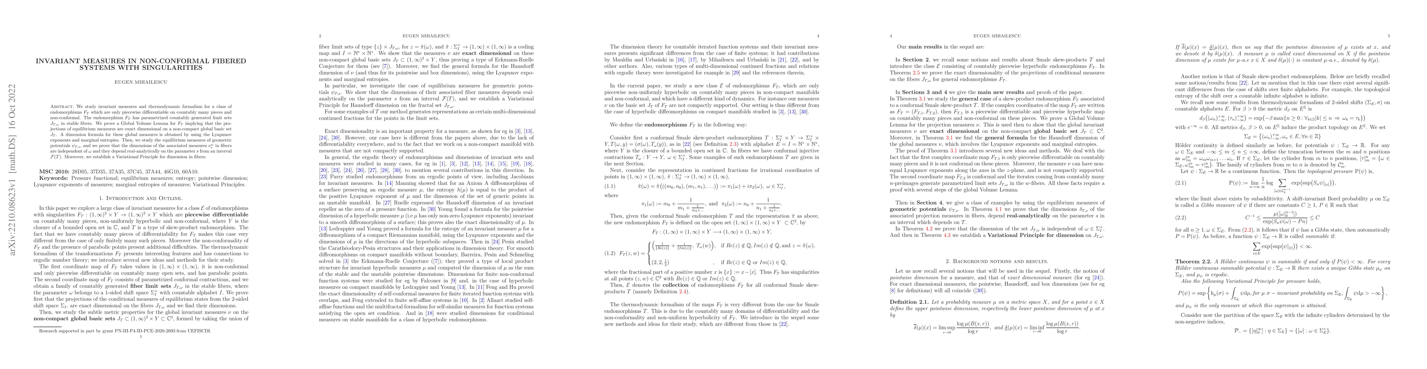 Thumbnail for Invariant measures in non-conformal fibered systems with singularities