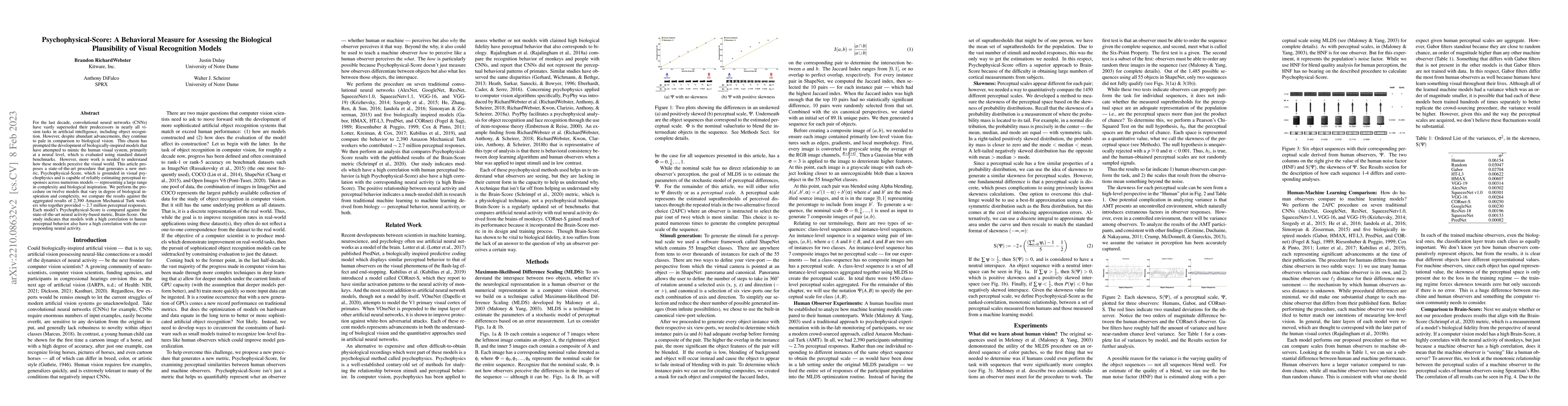Thumbnail for Psychophysical-Score: A Behavioral Measure for Assessing the Biological
  Plausibility of Visual Recognition Models