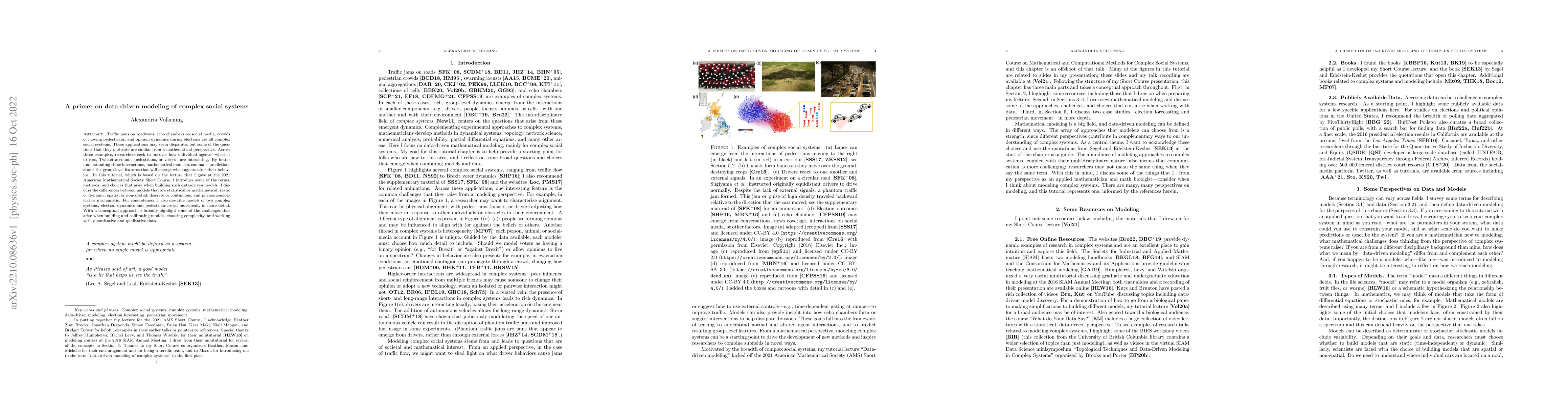 Thumbnail for A primer on data-driven modeling of complex social systems