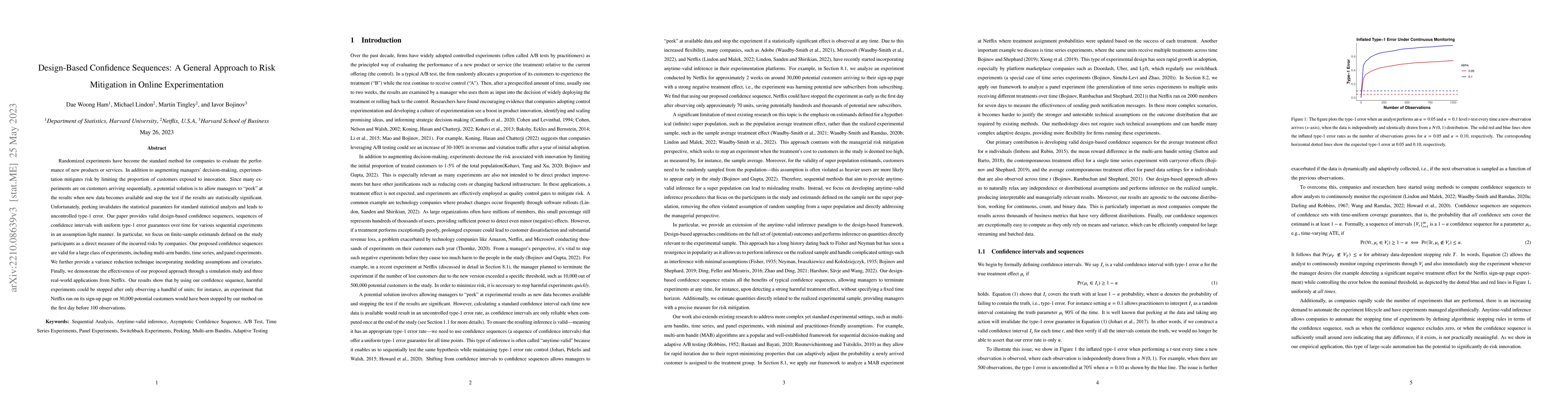 Thumbnail for Design-Based Confidence Sequences: A General Approach to Risk Mitigation
  in Online Experimentation