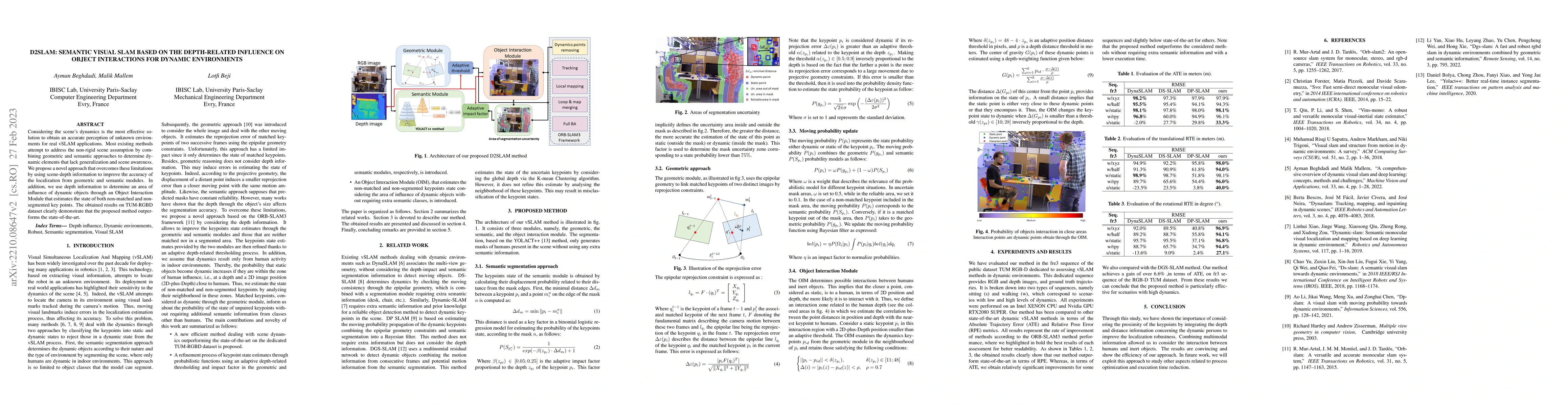 Thumbnail for D2SLAM: Semantic visual SLAM based on the Depth-related influence on
  object interactions for Dynamic environments