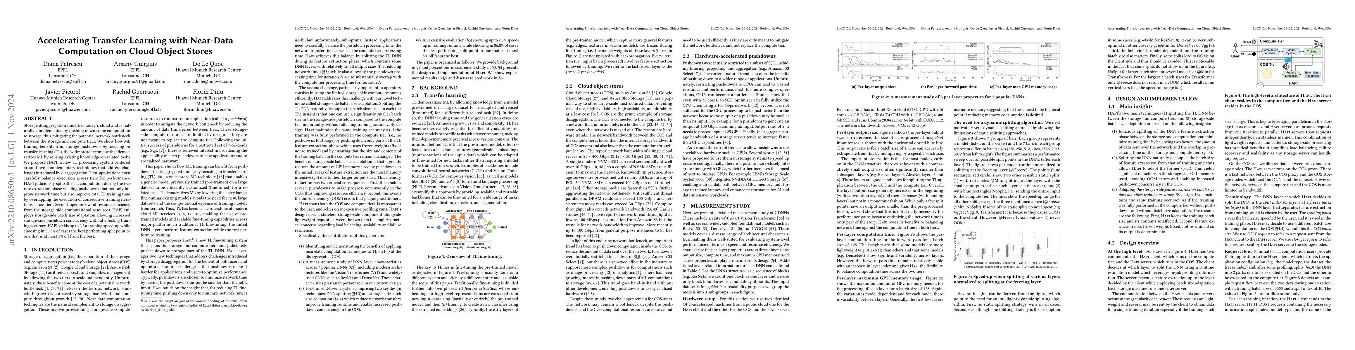 Thumbnail for Accelerating Transfer Learning with Near-Data Computation on Cloud
  Object Stores