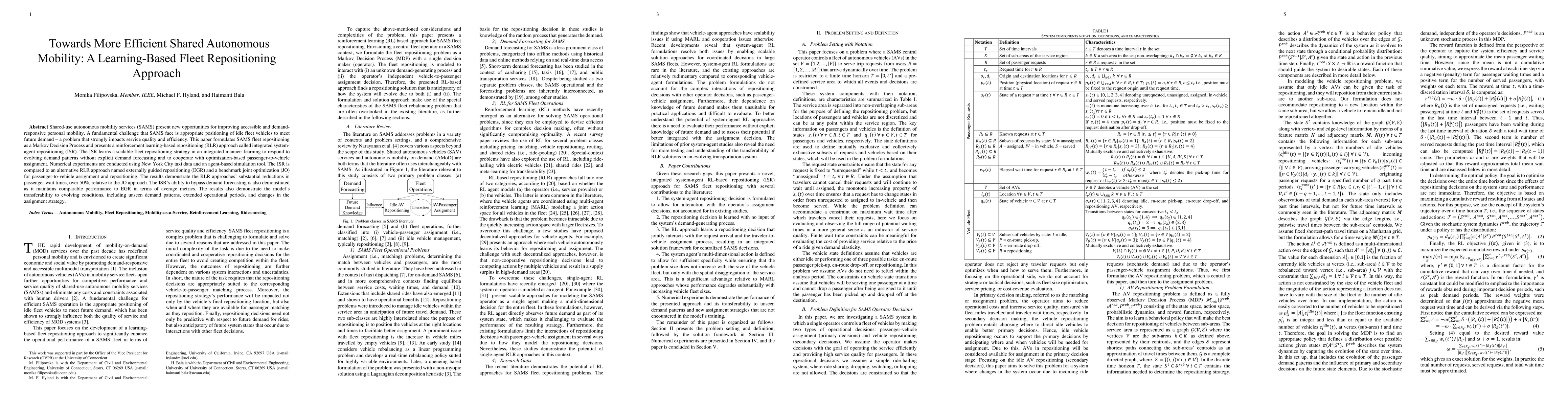 Thumbnail for Towards More Efficient Shared Autonomous Mobility: A Learning-Based
  Fleet Repositioning Approach