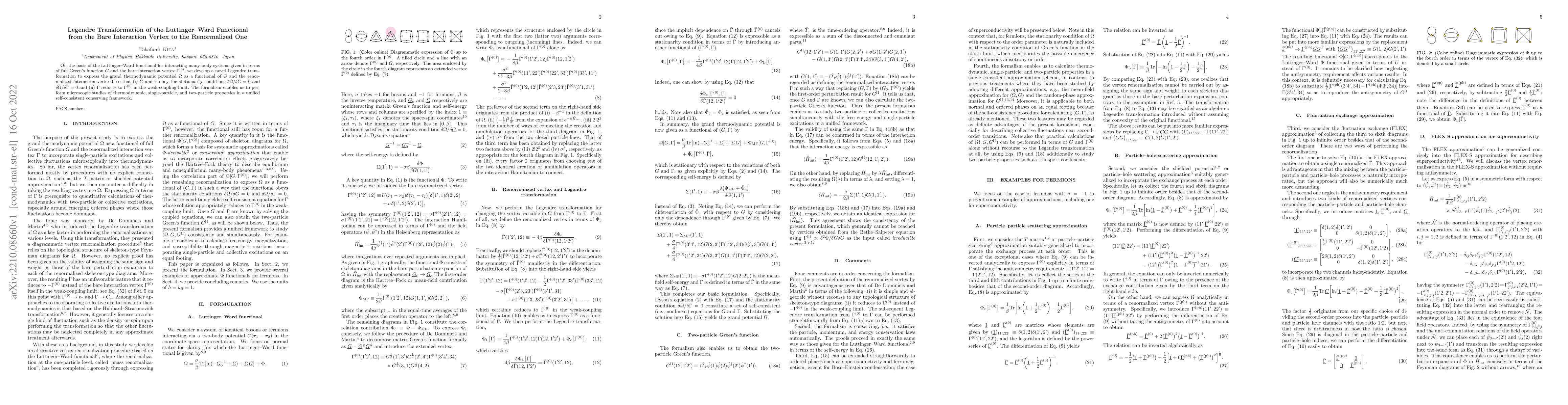 Thumbnail for Legendre Transformation of the Luttinger-Ward Functional from the Bare
  Interaction Vertex to the Renormalized One