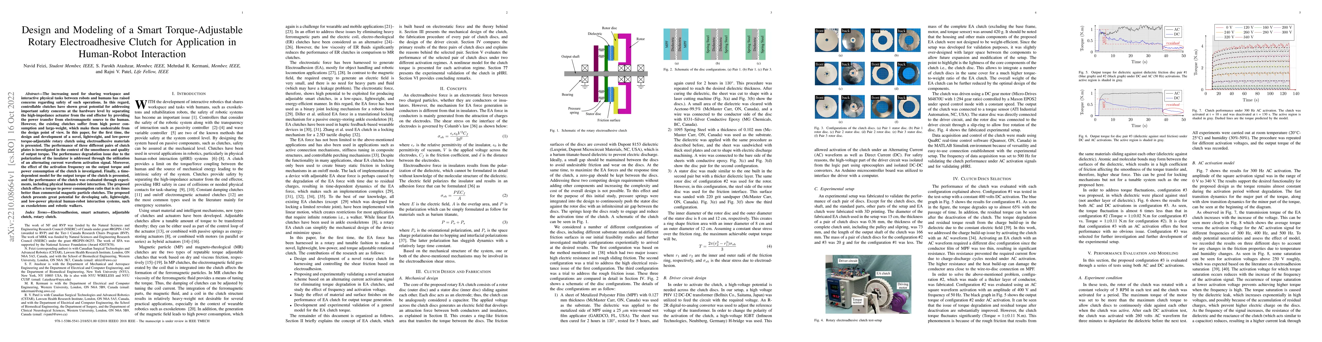 Thumbnail for Design and Modeling of a Smart Torque-Adjustable Rotary Electroadhesive
  Clutch for Application in Human-Robot Interaction