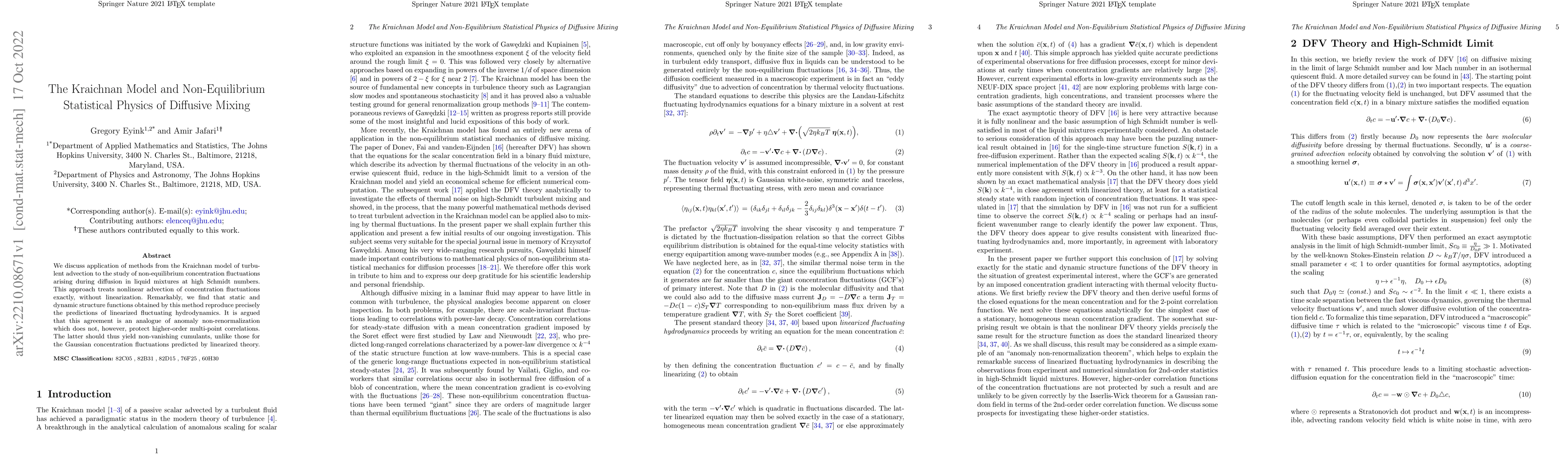 Thumbnail for The Kraichnan Model and Non-Equilibrium Statistical Physics of Diffusive
  Mixing