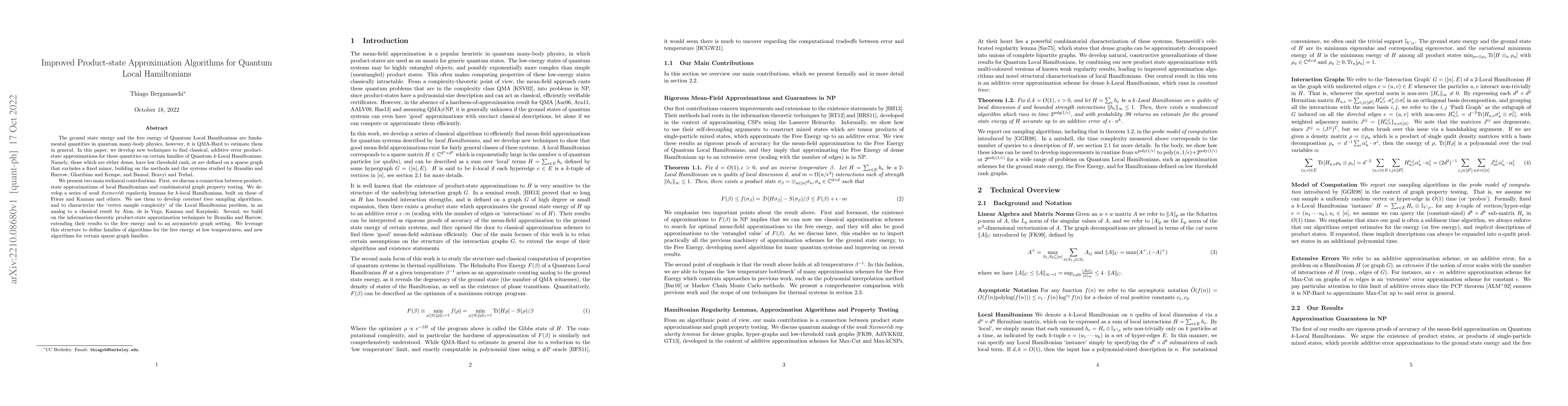 Thumbnail for Improved Product-state Approximation Algorithms for Quantum Local
  Hamiltonians