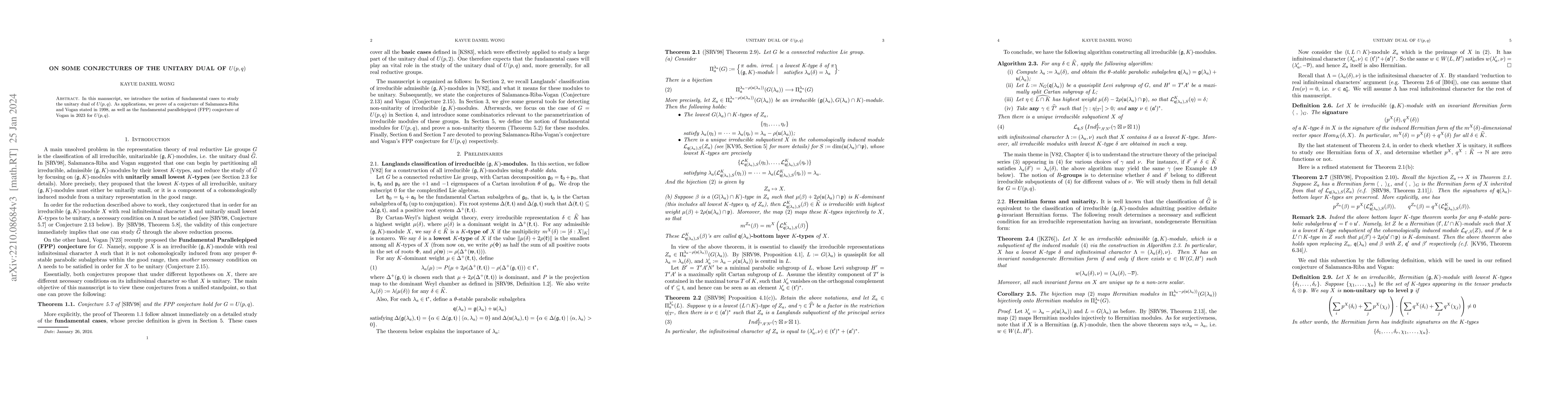 Thumbnail for On some conjectures of the unitary dual of $U(p,q)$