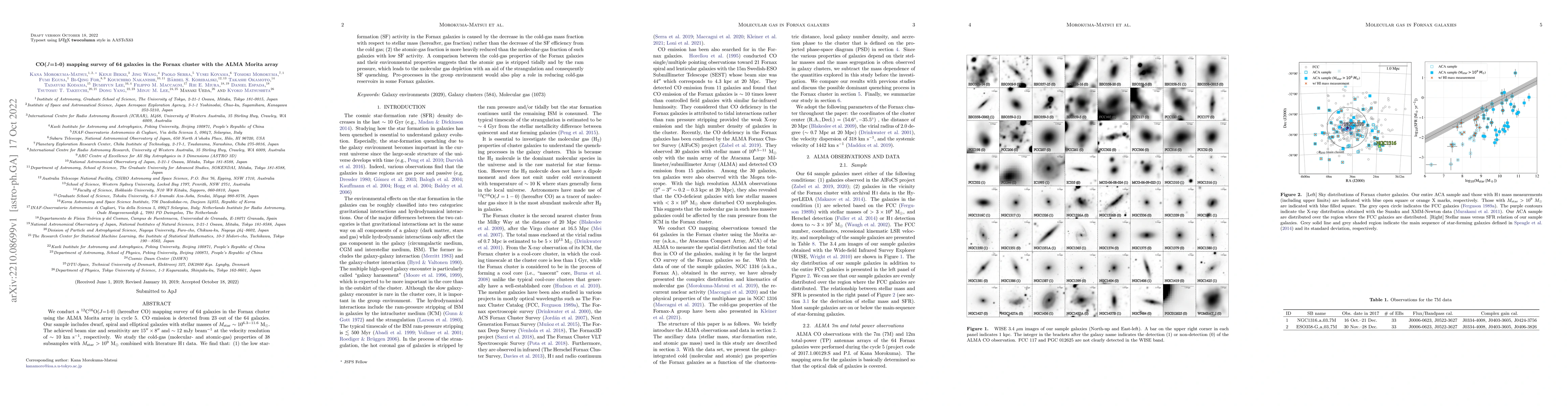 Thumbnail for CO($J$=1-0) mapping survey of 64 galaxies in the Fornax cluster with the
  ALMA Morita array