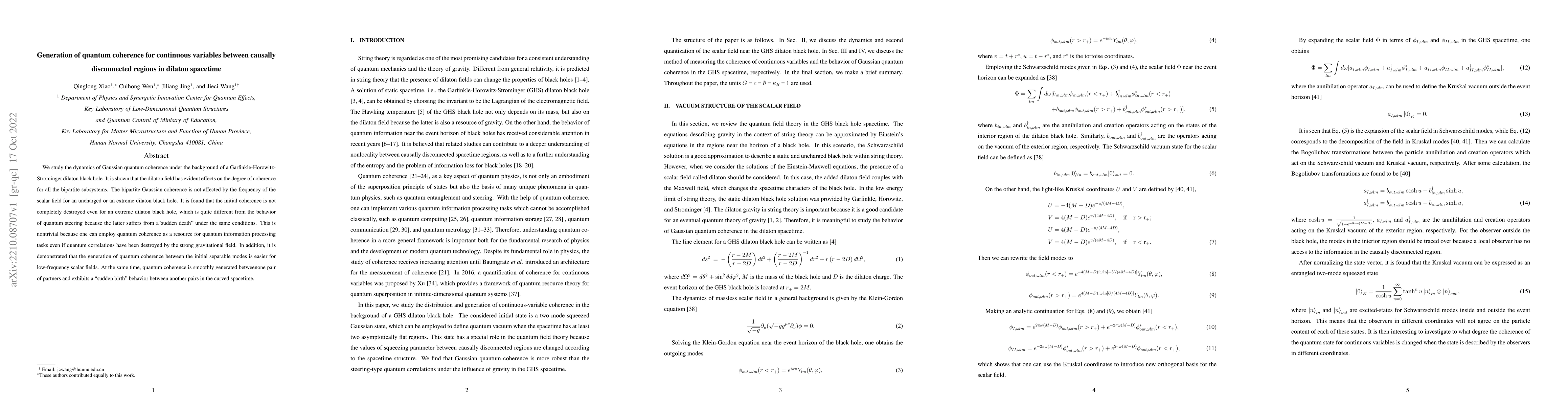 Thumbnail for Generation of quantum coherence for continuous variables between
  causally disconnected regions in dilaton spacetime