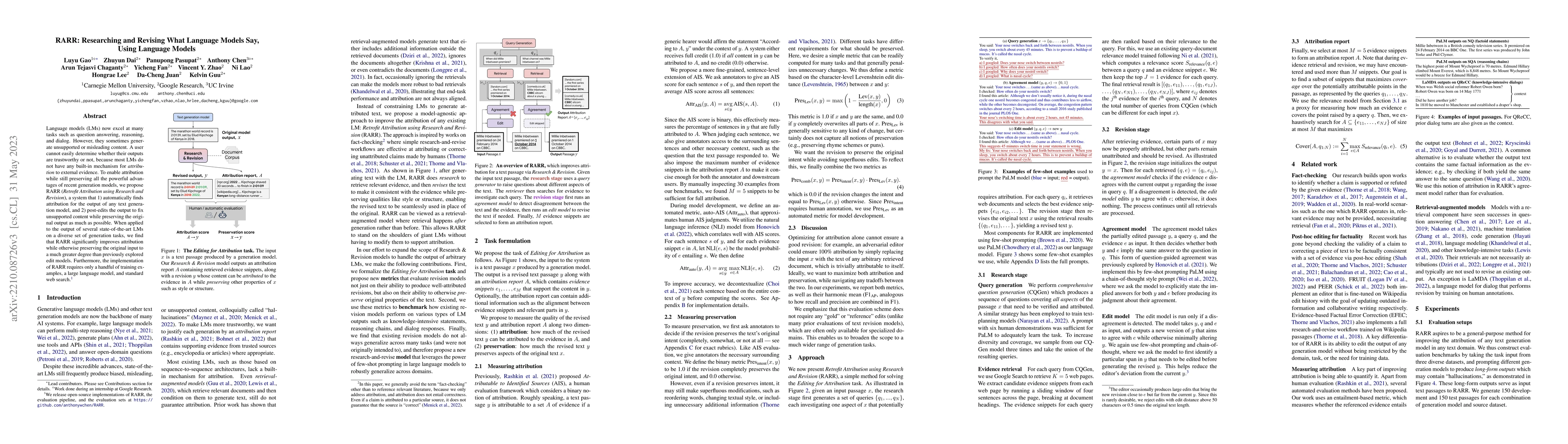 Thumbnail for RARR: Researching and Revising What Language Models Say, Using Language
  Models