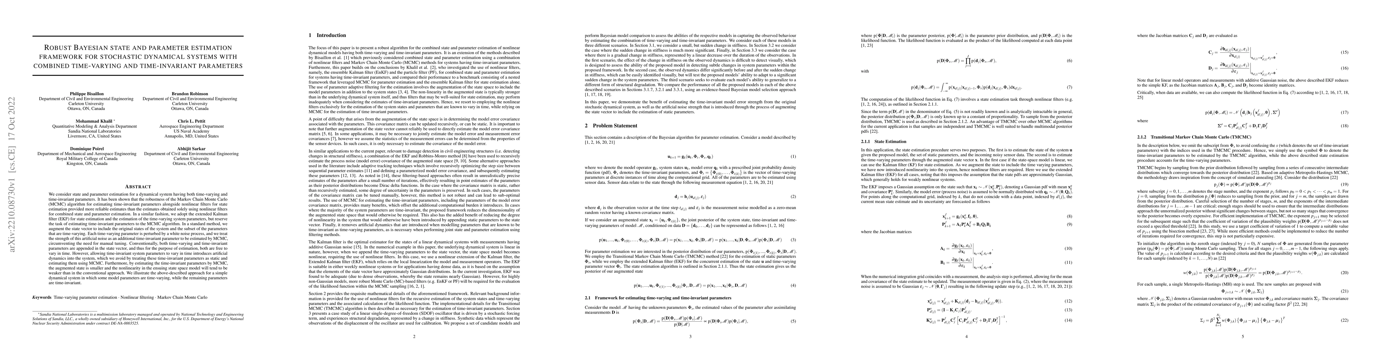 Thumbnail for Robust Bayesian state and parameter estimation framework for stochastic
  dynamical systems with combined time-varying and time-invariant parameters