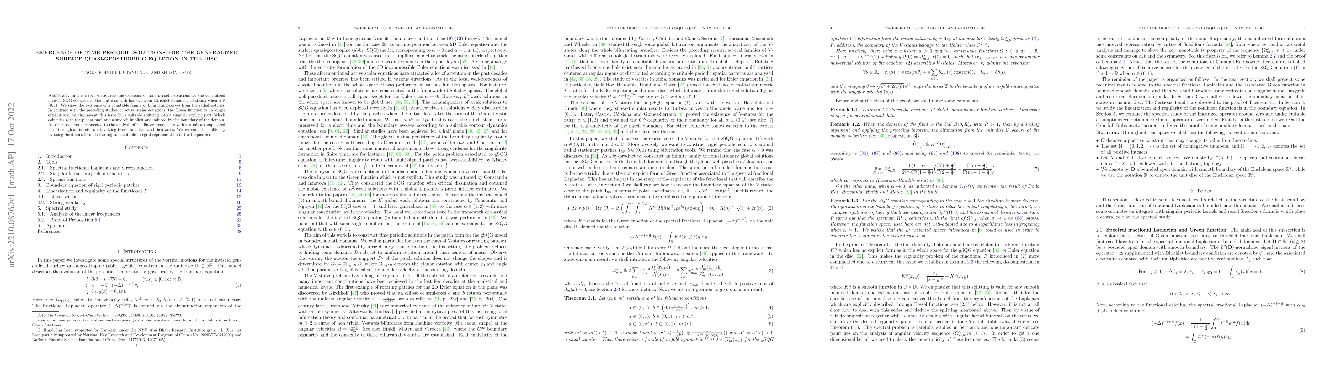 Thumbnail for Emergence of time periodic solutions for the generalized surface
  quasi-geostrophic equation in the disc