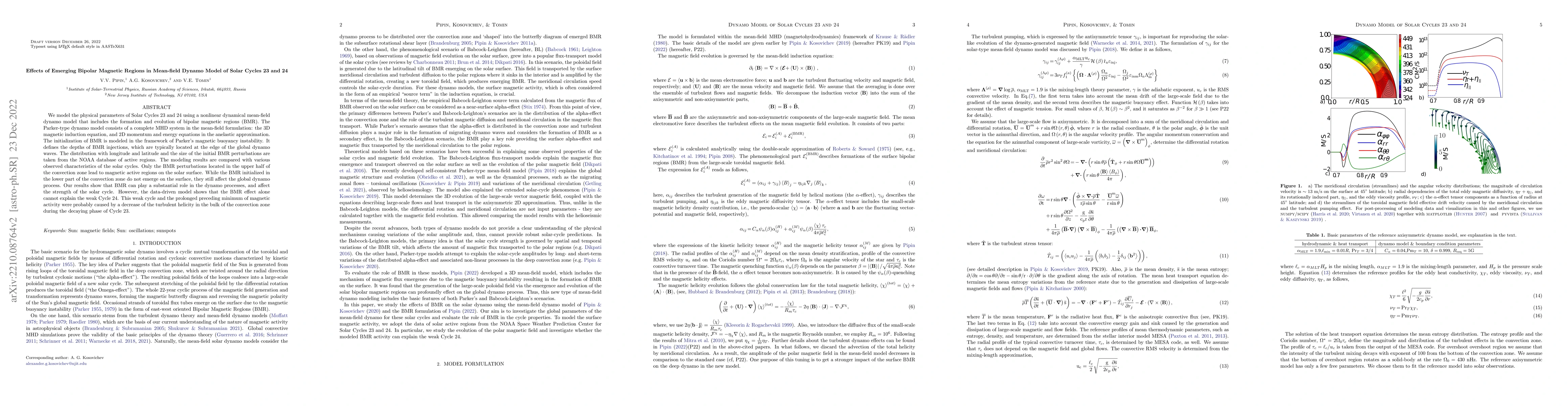 Thumbnail for Effects of Emerging Bipolar Magnetic Regions in Mean-field Dynamo Model
  of Solar Cycles 23 and 24