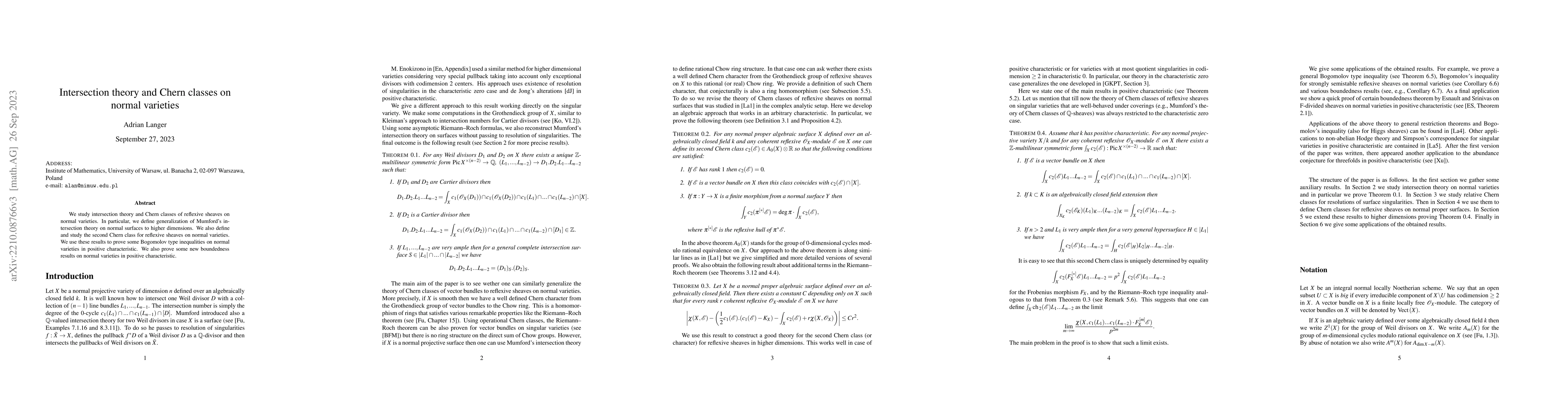 Thumbnail for Intersection theory and Chern classes on normal varieties