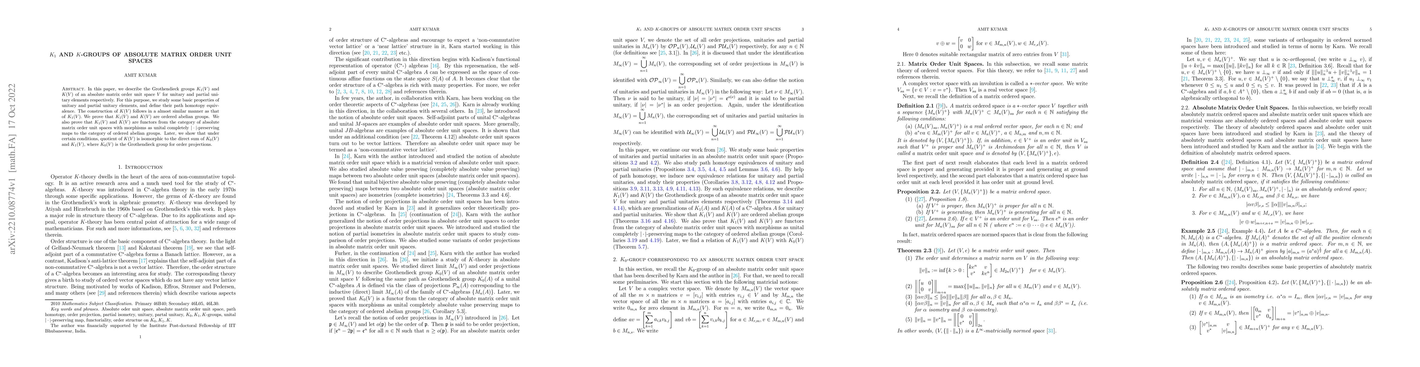 Thumbnail for $K_1$ and $K$-groups of absolute matrix order unit spaces