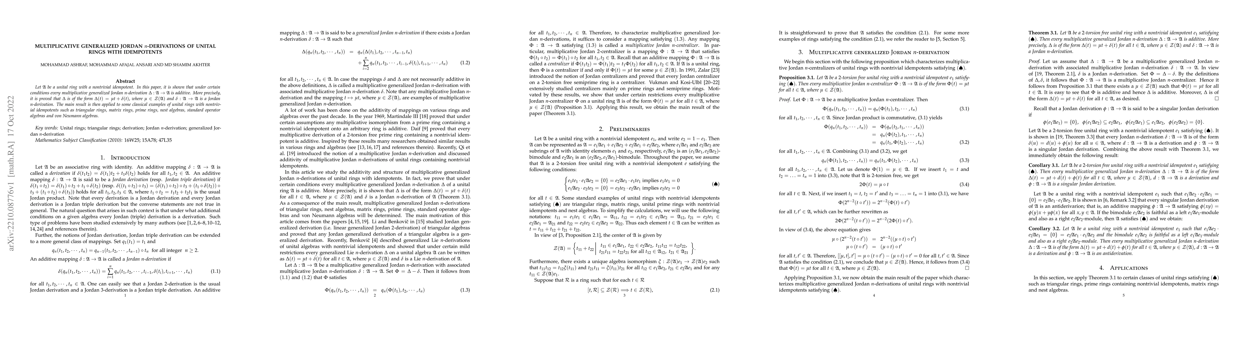 Thumbnail for Multiplicative generalized Jordan $n$-derivations of unital rings with
  idempotents