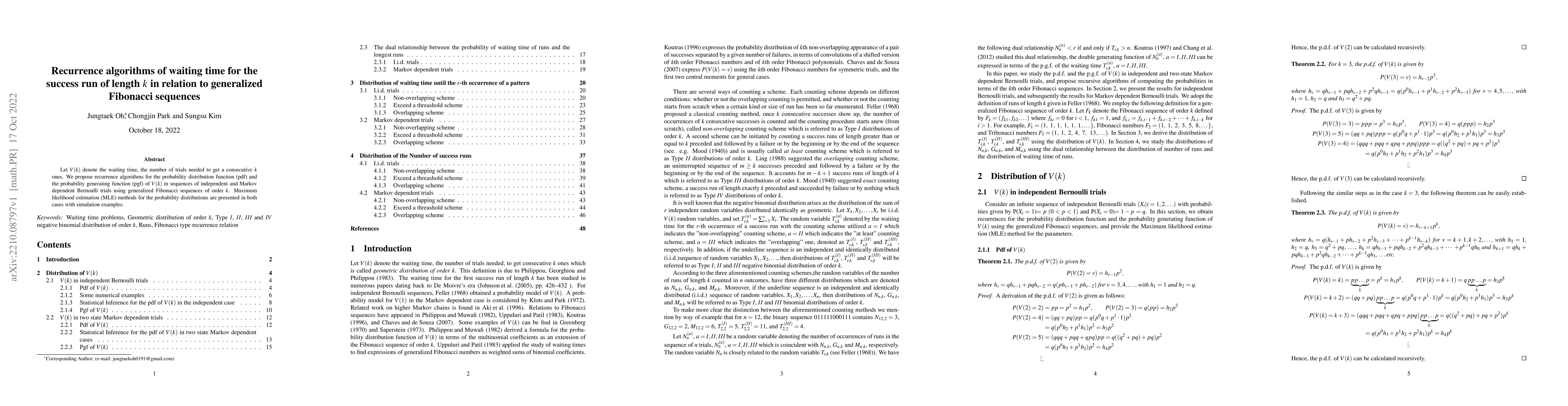 Thumbnail for Recurrence algorithms of waiting time for the success run of length $k$
  in relation to generalized Fibonacci sequences