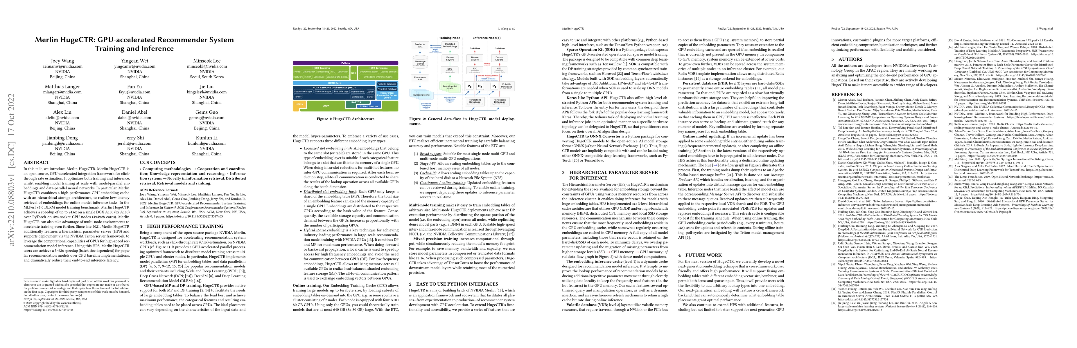 Thumbnail for Merlin HugeCTR: GPU-accelerated Recommender System Training and
  Inference