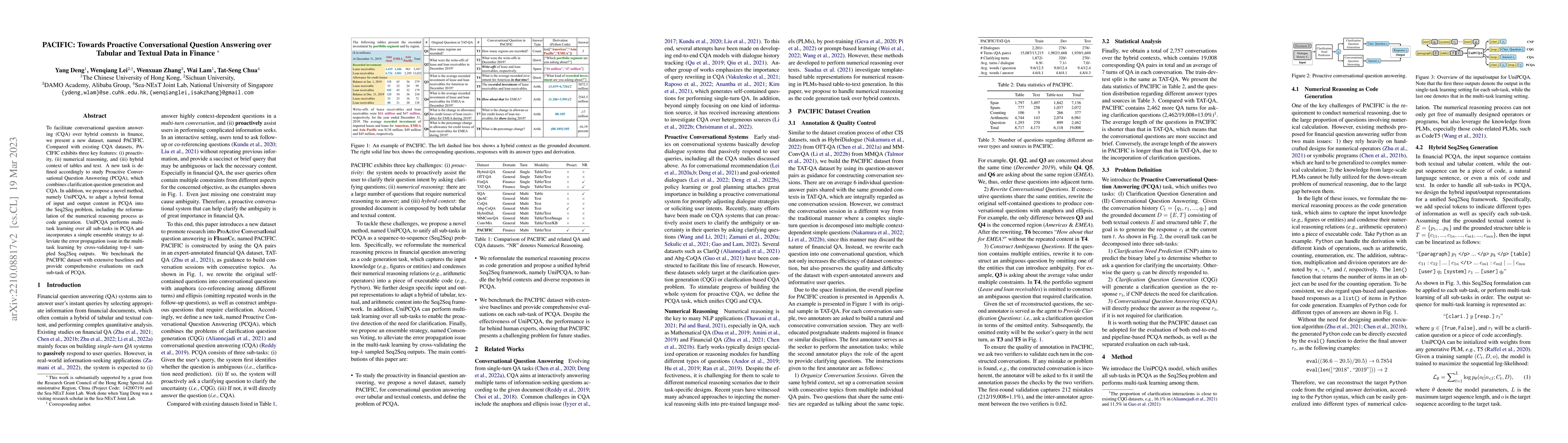 Thumbnail for PACIFIC: Towards Proactive Conversational Question Answering over
  Tabular and Textual Data in Finance