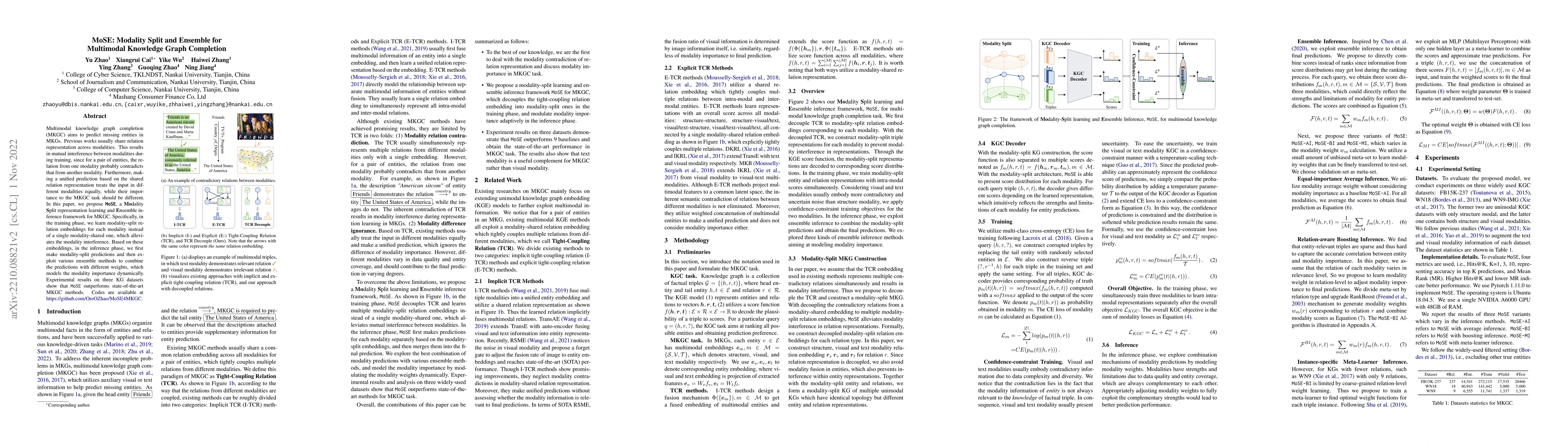 Thumbnail for MoSE: Modality Split and Ensemble for Multimodal Knowledge Graph
  Completion