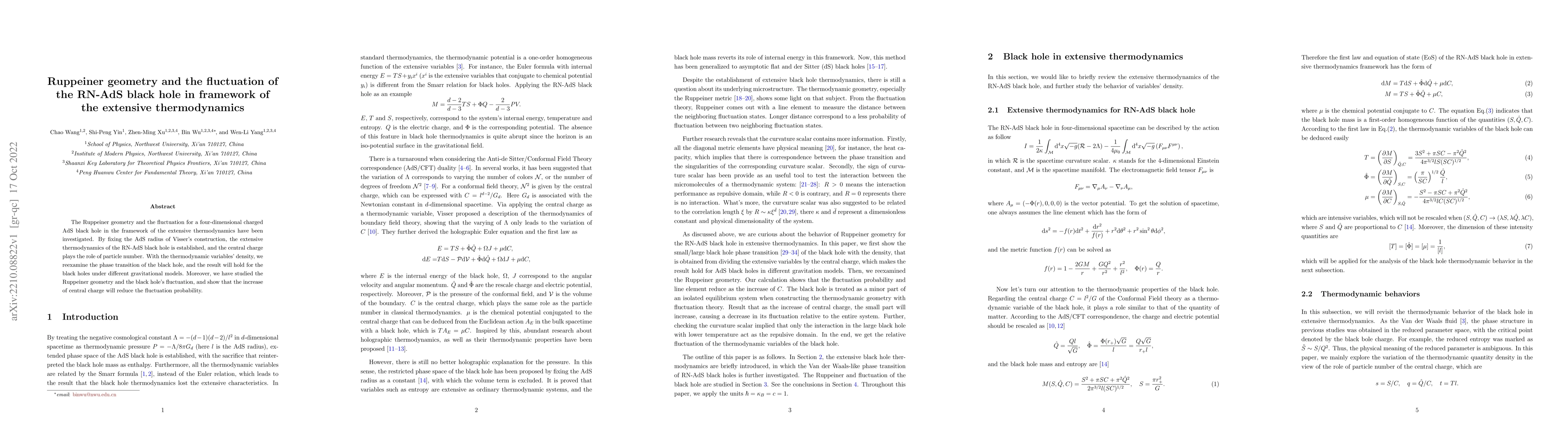 Thumbnail for Ruppeiner geometry and the fluctuation of the RN-AdS black hole in
  framework of the extensive thermodynamics