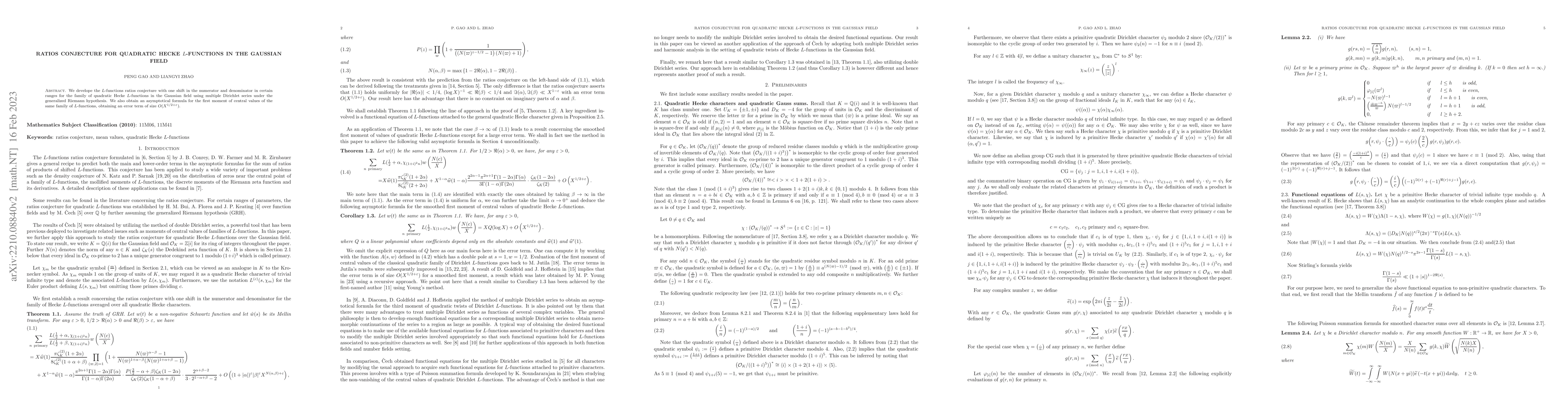 Thumbnail for Ratios conjecture for quadratic Hecke $L$-functions in the Gaussian
  field