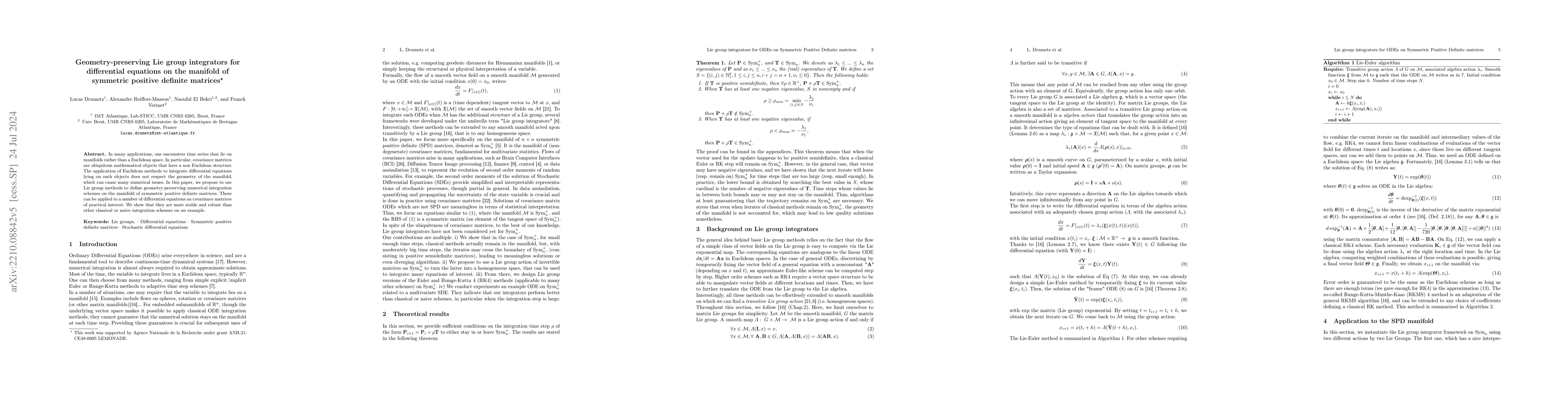 Thumbnail for Geometry-preserving Lie Group Integrators For Differential Equations On
  The Manifold Of Symmetric Positive Definite Matrices