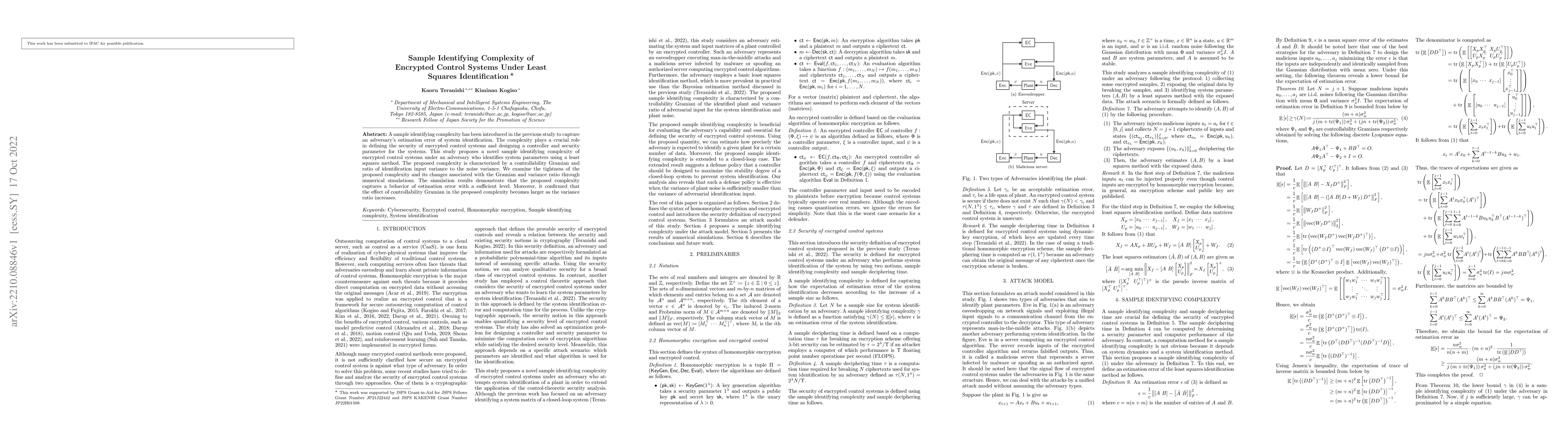 Thumbnail for Sample Identifying Complexity of Encrypted Control Systems Under Least
  Squares Identification