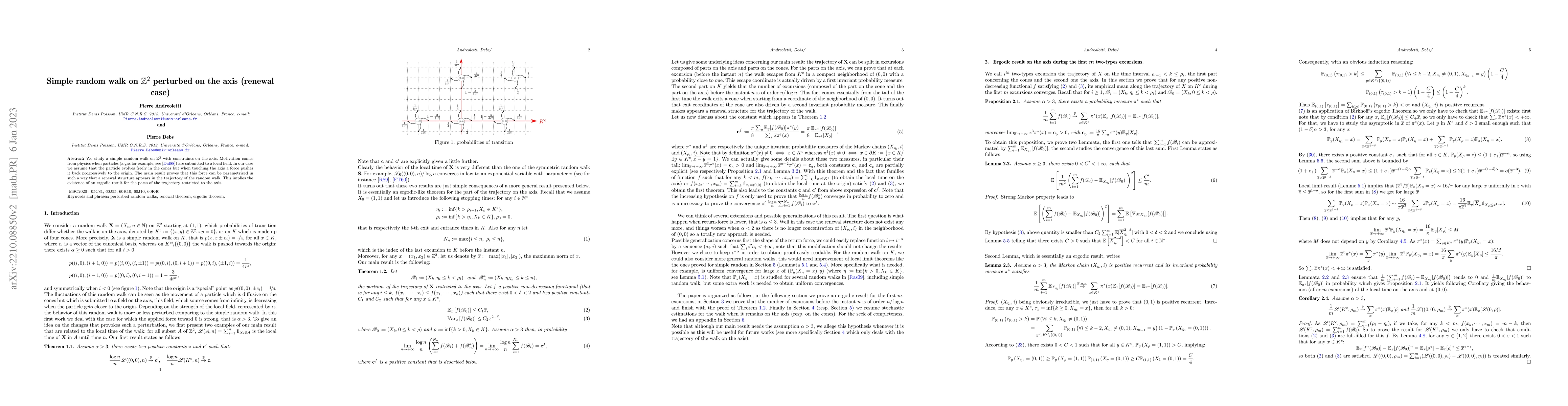 Thumbnail for Simple random walk on Z^2 perturbed on the axis (renewal case)
