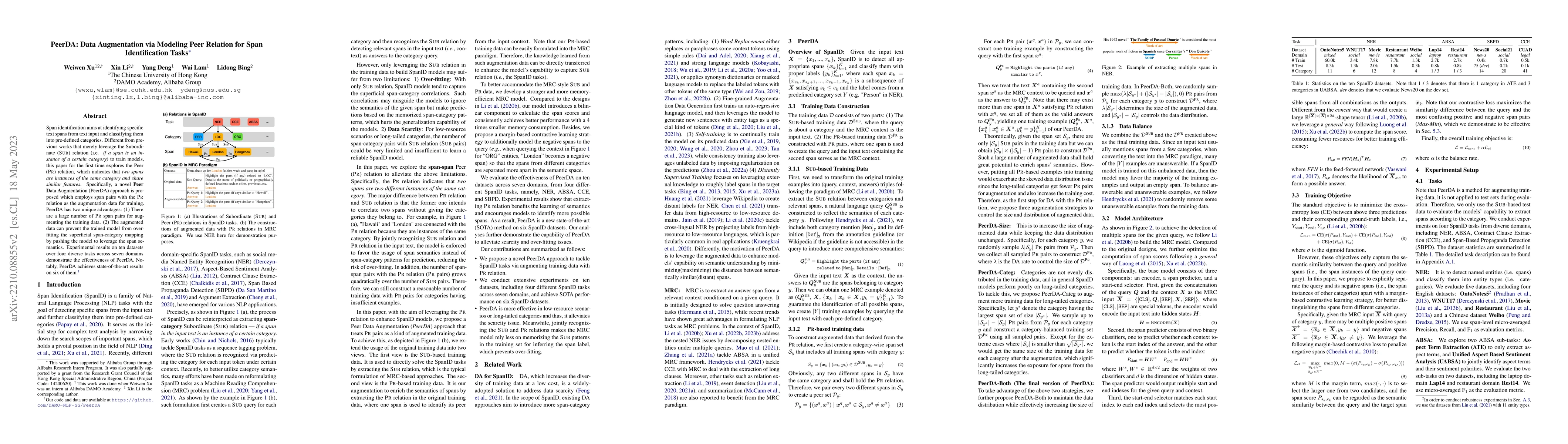Thumbnail for PeerDA: Data Augmentation via Modeling Peer Relation for Span
  Identification Tasks