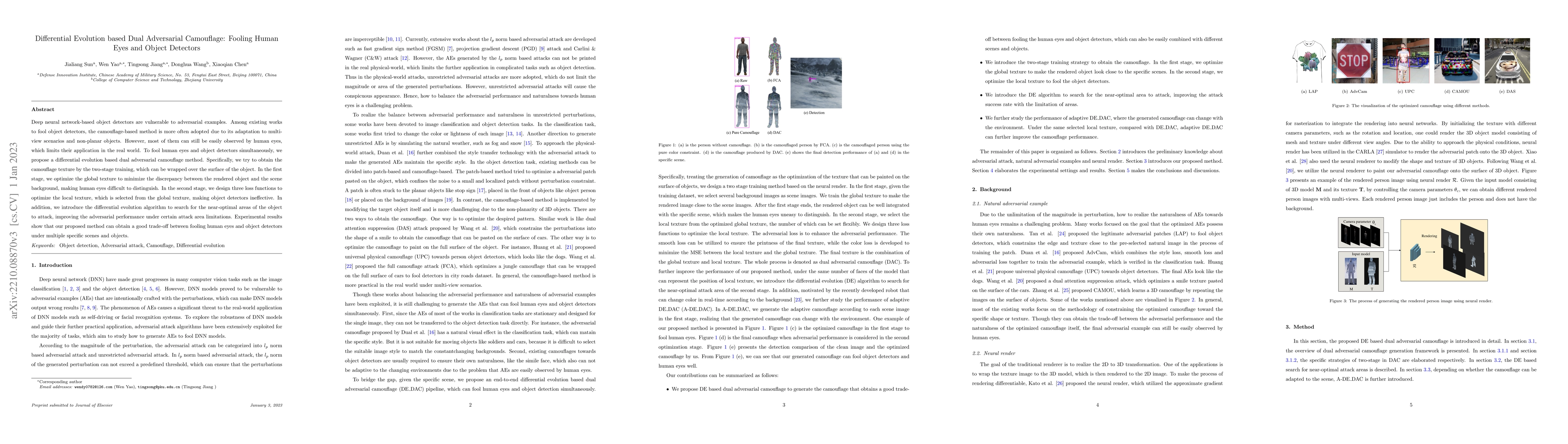 Thumbnail for Differential Evolution based Dual Adversarial Camouflage: Fooling Human
  Eyes and Object Detectors