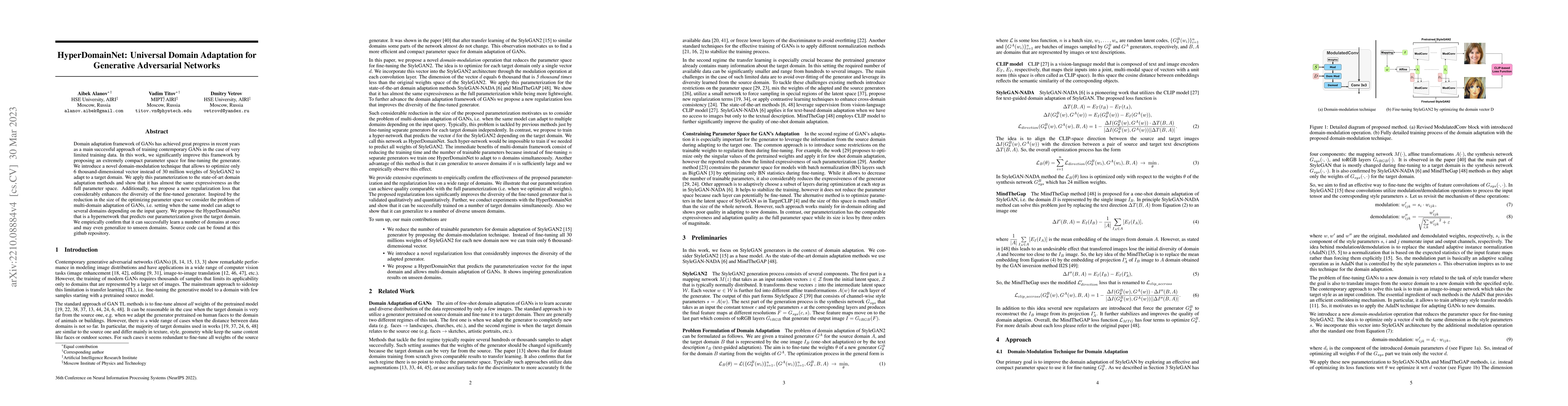 Thumbnail for HyperDomainNet: Universal Domain Adaptation for Generative Adversarial
  Networks