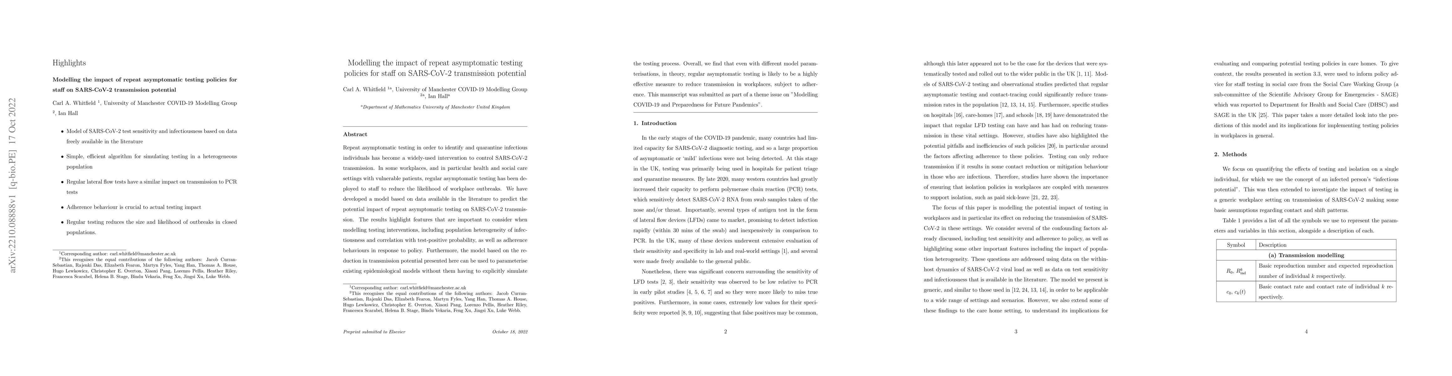 Thumbnail for Modelling the impact of repeat asymptomatic testing policies for staff
  on SARS-CoV-2 transmission potential