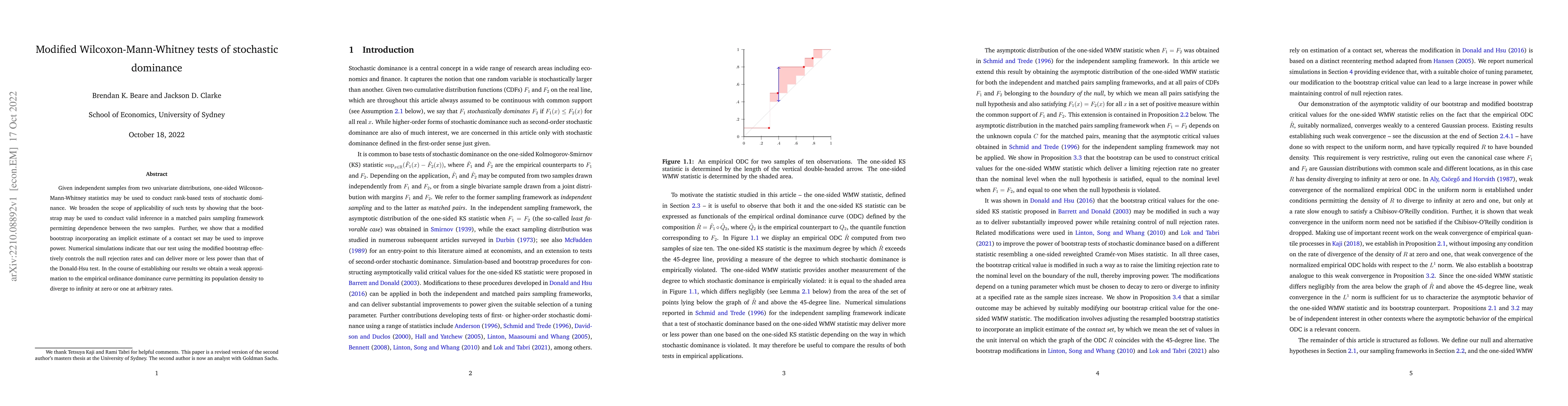 Thumbnail for Modified Wilcoxon-Mann-Whitney tests of stochastic dominance
