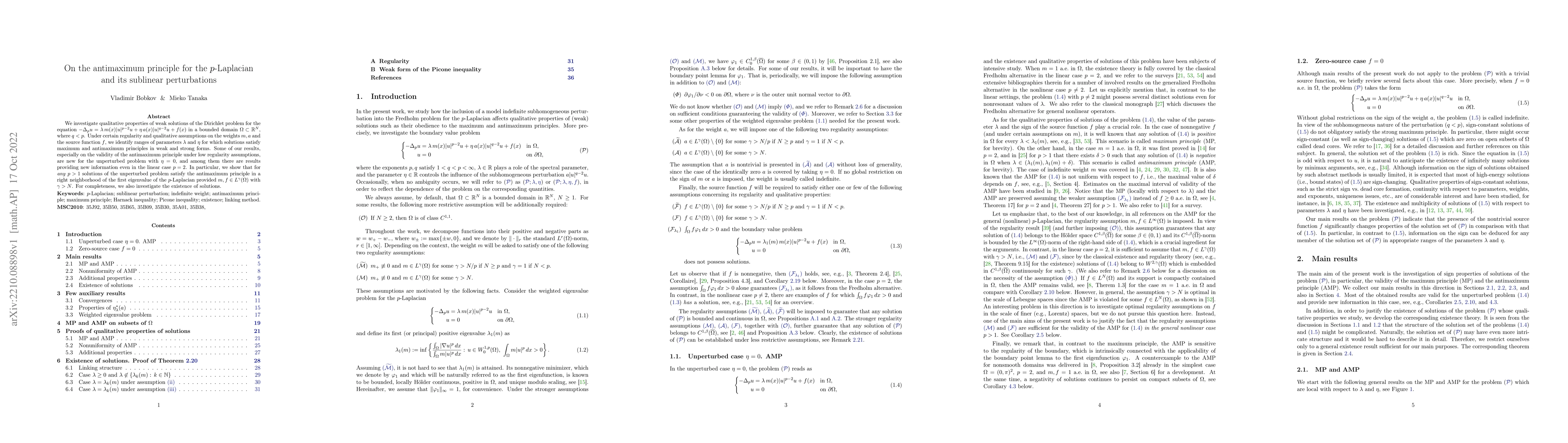 Thumbnail for On the antimaximum principle for the $p$-Laplacian and its sublinear
  perturbations