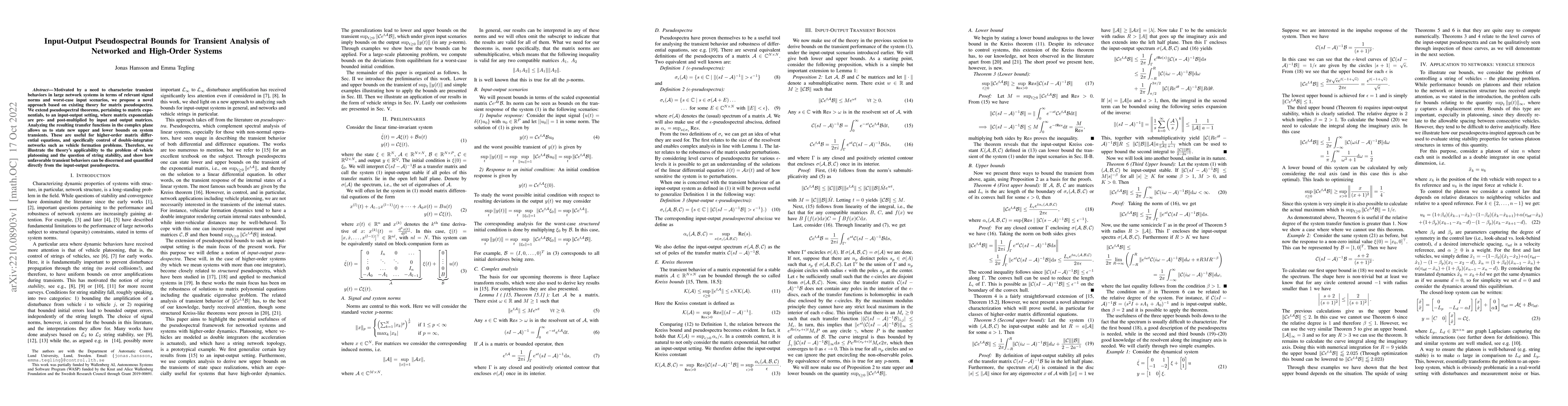 Thumbnail for Input-Output Pseudospectral Bounds for Transient Analysis of Networked
  and High-Order Systems