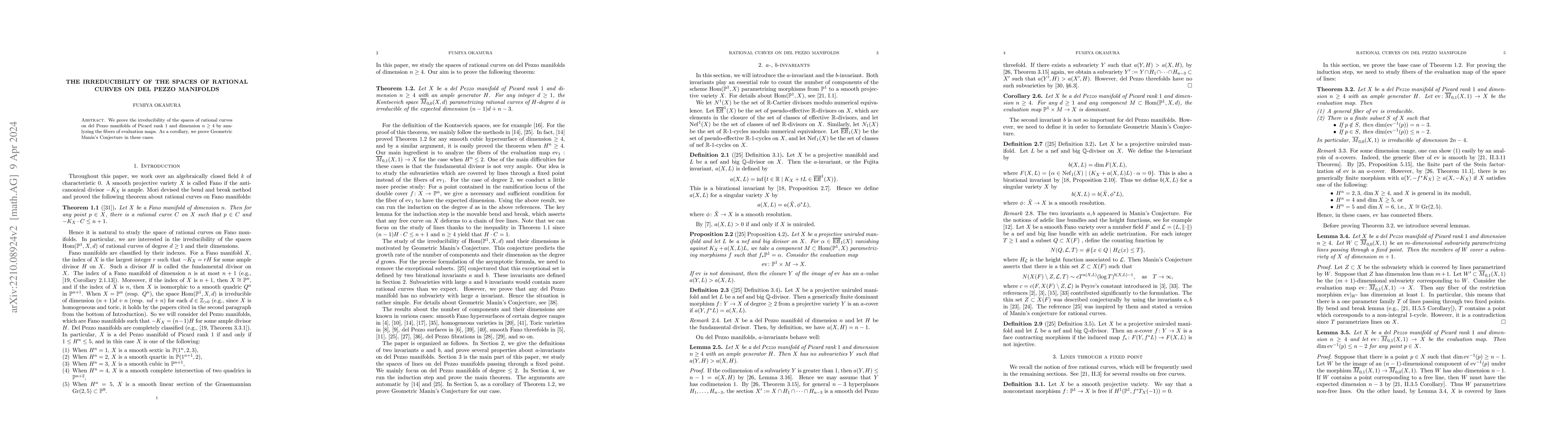 Thumbnail for The irreducibility of the spaces of rational curves on del Pezzo
  manifolds