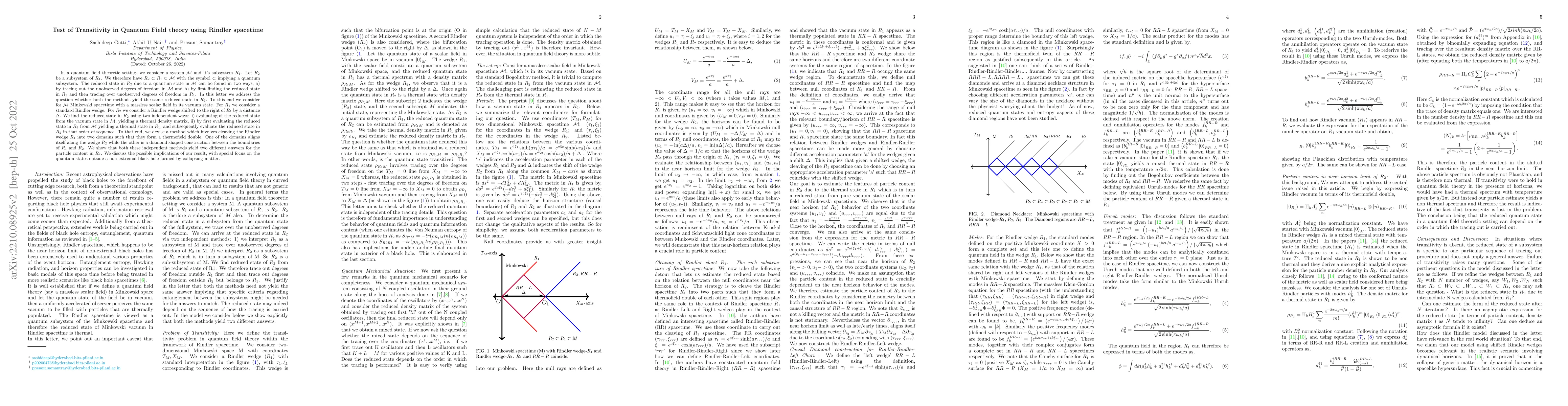 Thumbnail for Test of Transitivity in Quantum Field theory using Rindler spacetime