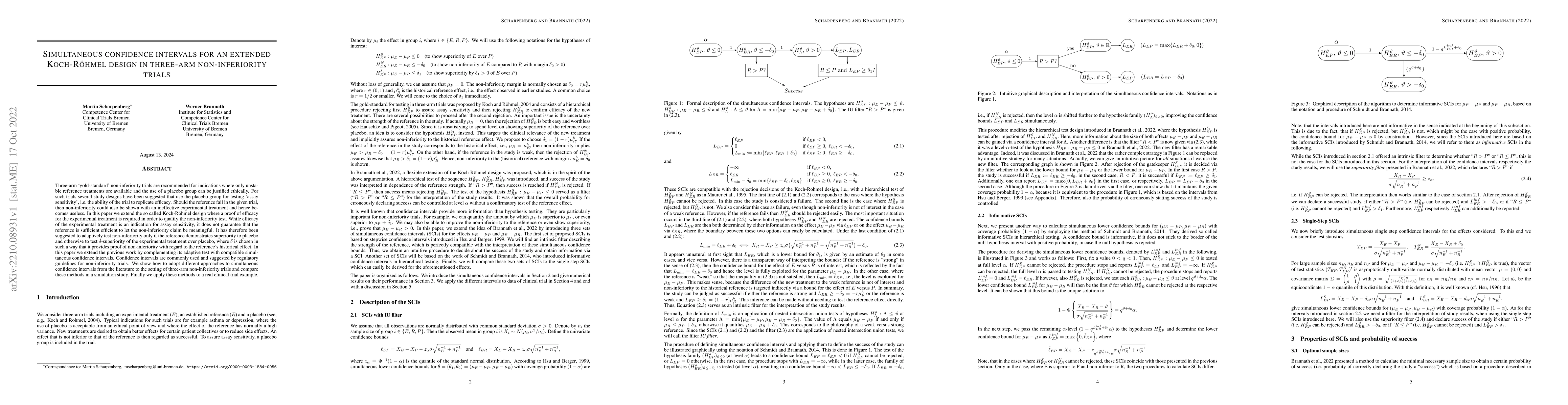 Thumbnail for Simultaneous confidence intervals for an extended Koch-R\"ohmel design
  in three-arm non-inferiority trials