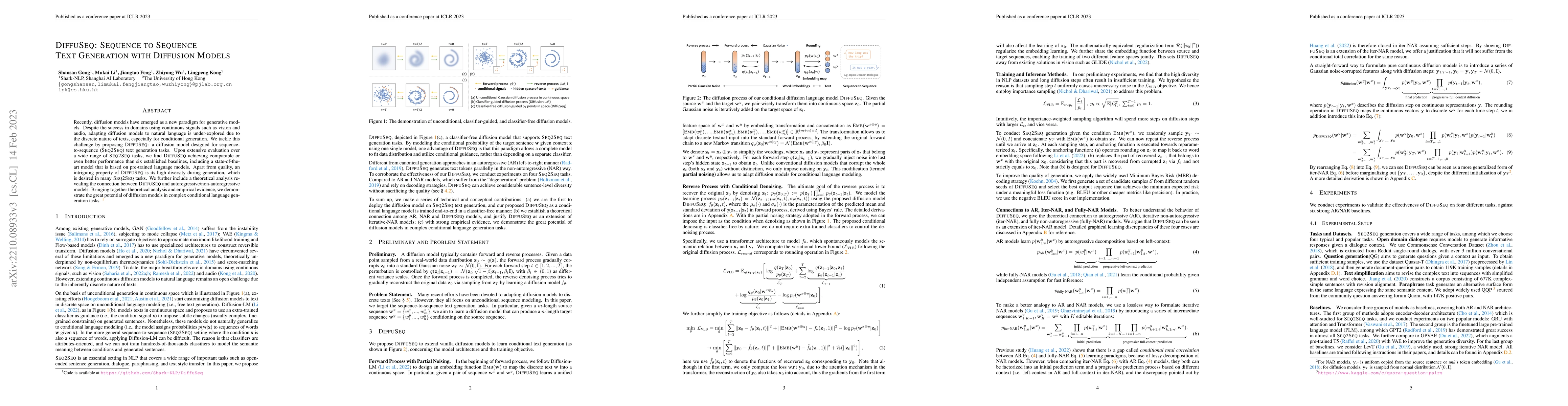 Thumbnail for DiffuSeq: Sequence to Sequence Text Generation with Diffusion Models