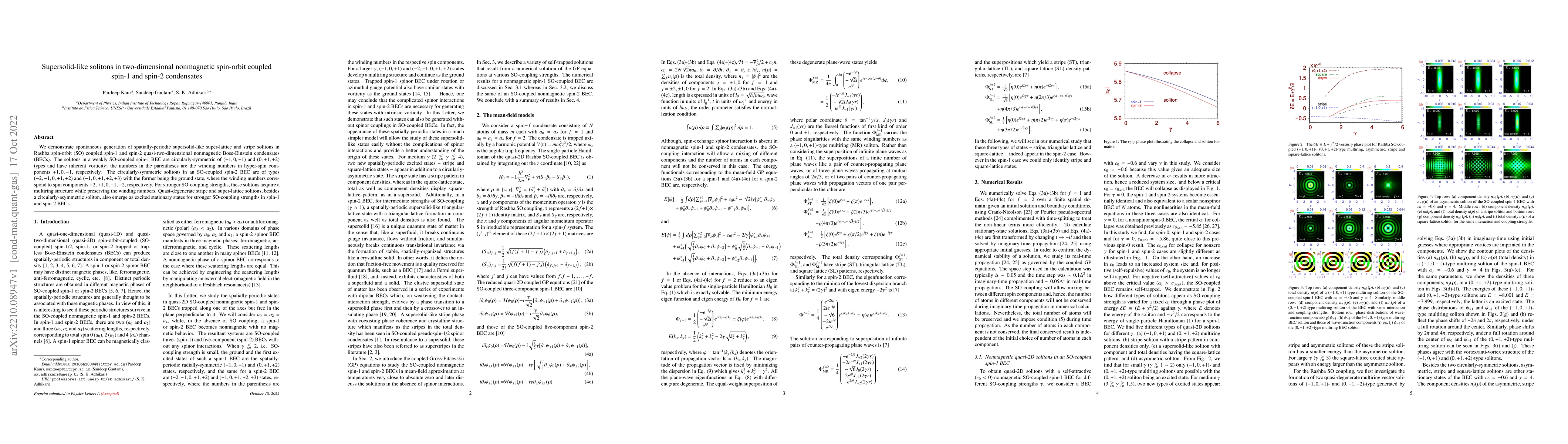 Thumbnail for Supersolid-like solitons in two-dimensional nonmagnetic spin-orbit
  coupled spin-1 and spin-2 condensates