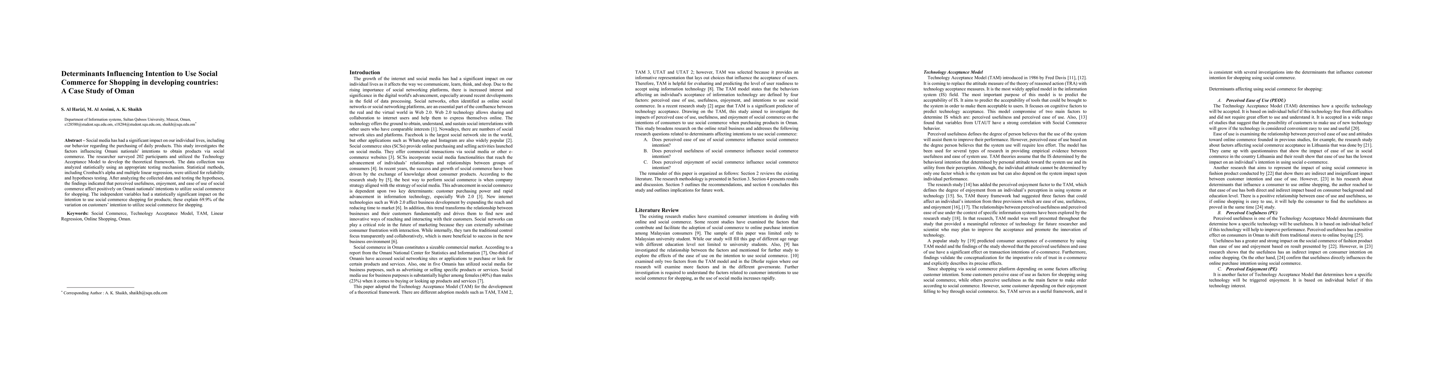 Thumbnail for Determinants Influencing Intention to Use Social Commerce for Shopping
  in developing countries: A Case Study of Oman