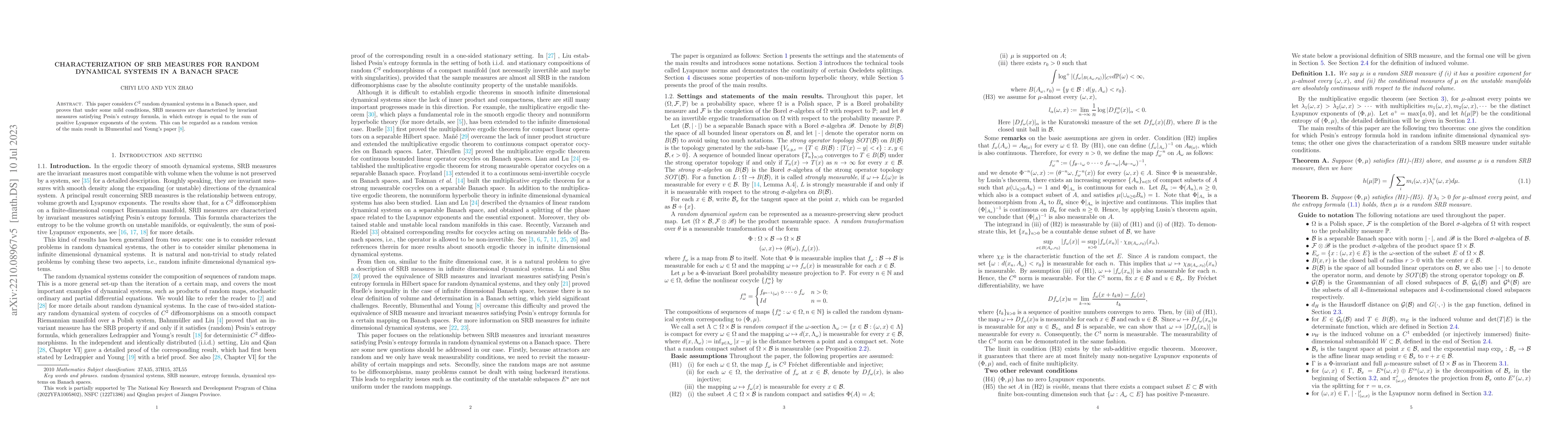 Thumbnail for Characterization of SRB Measures for Random Dynamical Systems in a
  Banach space