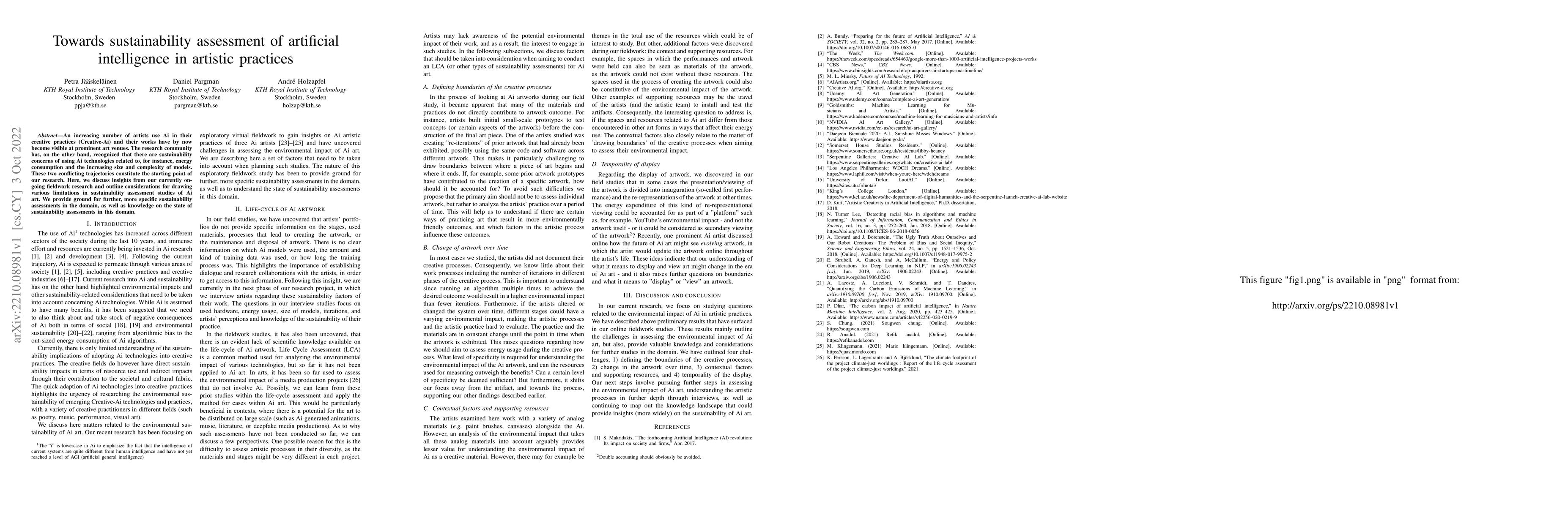Thumbnail for Towards sustainability assessment of artificial intelligence in artistic
  practices