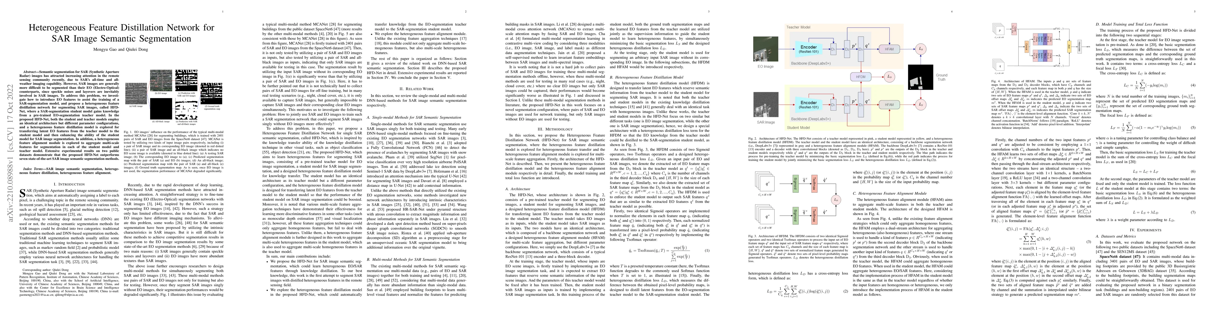 Thumbnail for Heterogeneous Feature Distillation Network for SAR Image Semantic
  Segmentation