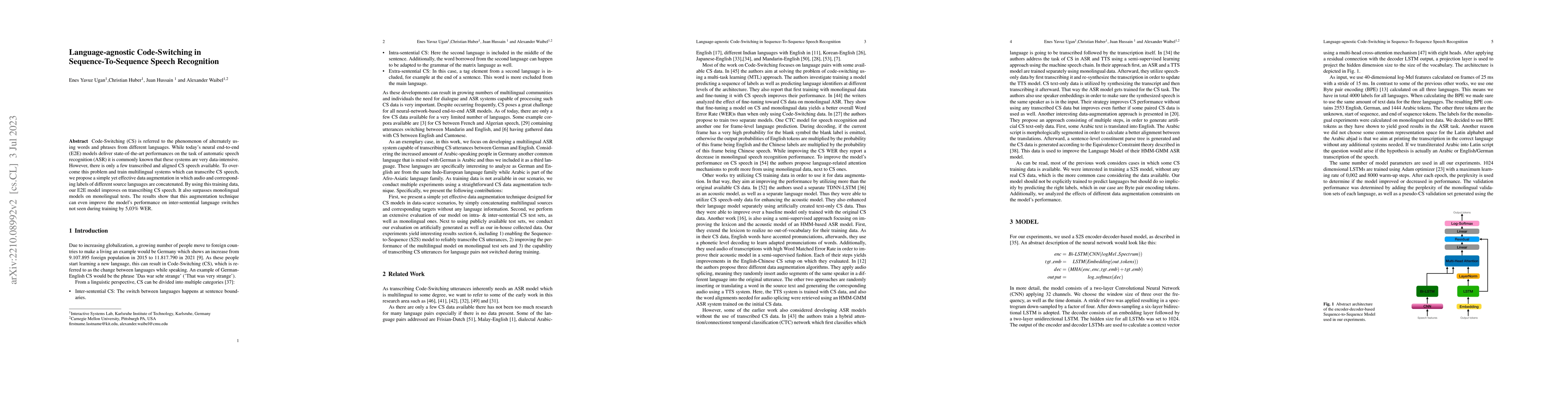 Thumbnail for Language-agnostic Code-Switching in Sequence-To-Sequence Speech
  Recognition