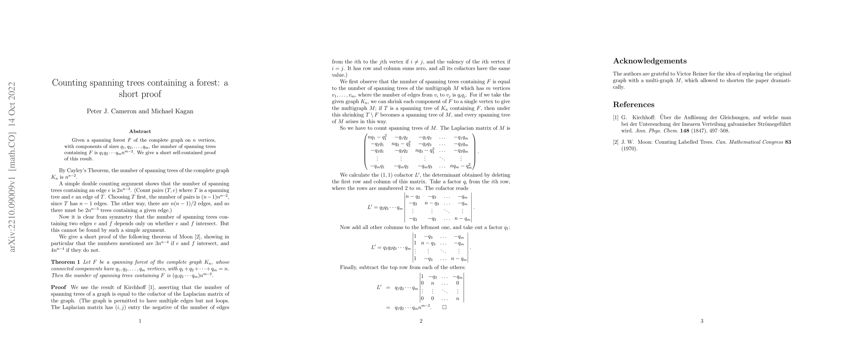 Thumbnail for Number of spanning trees containing a given forest